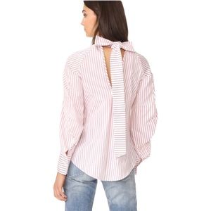 MSGM Milano Striped Poplin Cotton Back Bow Blouse